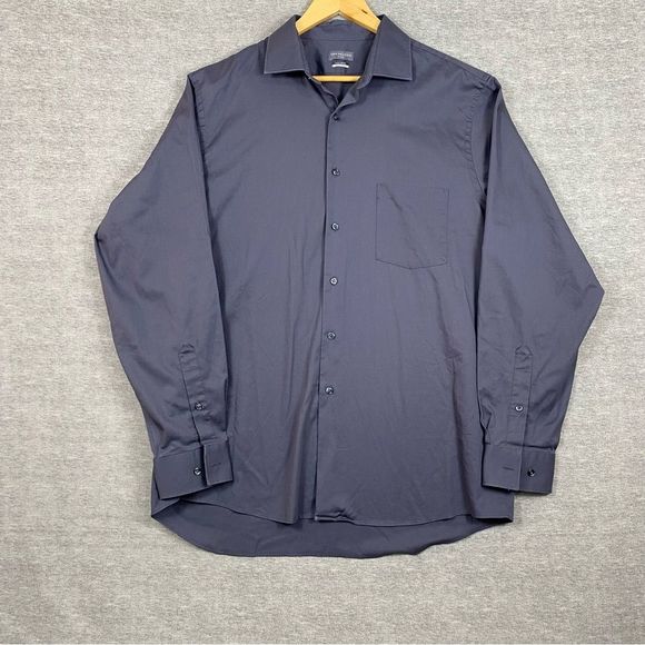 Van Heusen Mens Dark Grey Flex Regular Fit Long Sleeve Button Down Shirt  16 1/2 - Picture 1 of 11